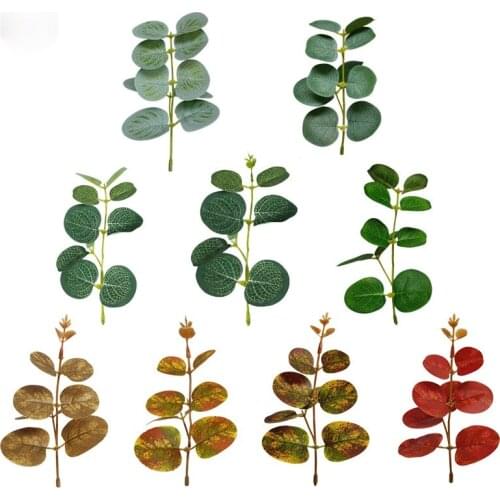 Artificial Plant Eucalyptus Plastic Fake Leaves Green Tree Branch for Christmas Wedding DIY Decor Flower Arrangment Faux Foliage