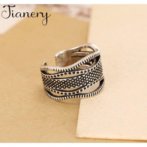 JIANERY Vintage Silver Color Multi-layer Rings Handmade Adjustable Size Rings For Men Women Jewelry