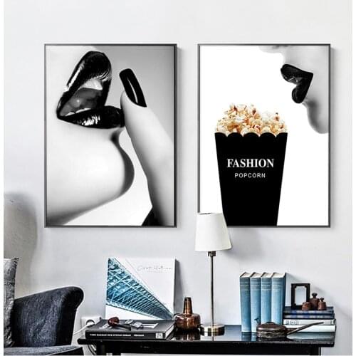 Cuadros Vogue Pop Art Canvas Painting Black and White Woman Lip Print Posters Home Decor Wall Pictures For Living Room