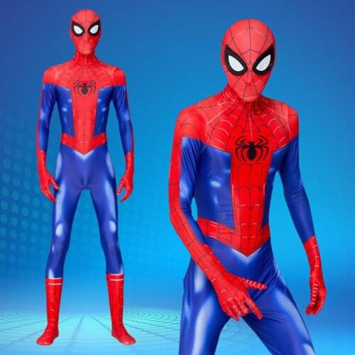 Hot Kids Adult Super hero Spiderboy Man Mask Cosplay Halloween Costume Christmas For Childrens Gift Red Blue Jumpsuits Dress Up