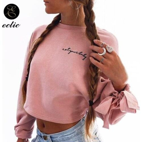 Crop Top Sweatshirt With Embroidery Letters Poleron Mujer 2021 Hip Hop Women Clothing Sexy Hoodie Drawstring Wide Sleeve Hoodie