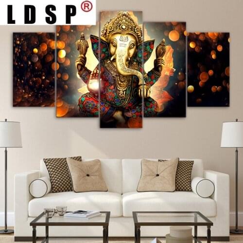 LDSP HD Printed 5 Piece Canvas Art Hindu God Ganesha Elephant Painting hindu-god-canvas Liberalism canvas art home decor