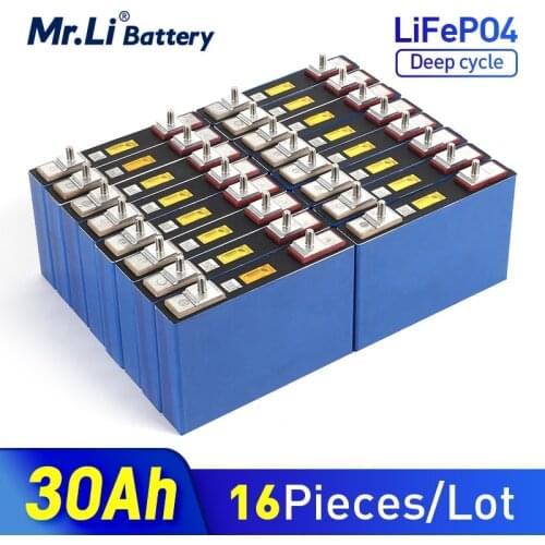 Mr.Li 16pcs 3.2V 30Ah LiFePO4 Battery Cell Lithium Iron Phosphate Deep Cycles for Diy 12V 24V 36V 48V Wind Power System RV Car