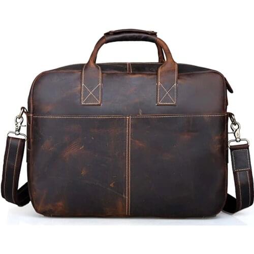 Luufan Men`s briefcase crazy horse leather messenger bag vintage brown crossbody laptop handbag top quality