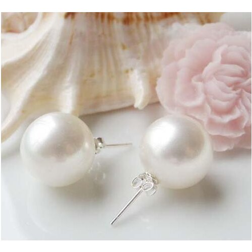 Favorite Pearl Earrings S925 Sterling Silver Stud Fine Pearl Jewelry 8-18mm White Sea Shell Pearl Wedding Birthday Lady Gift