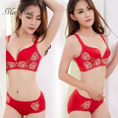 Rose Dentelle 3D massage cup Permeable sexy gathering Deep V adjustable bra suit Embroidered lace steel-rimless underwear 85C90C