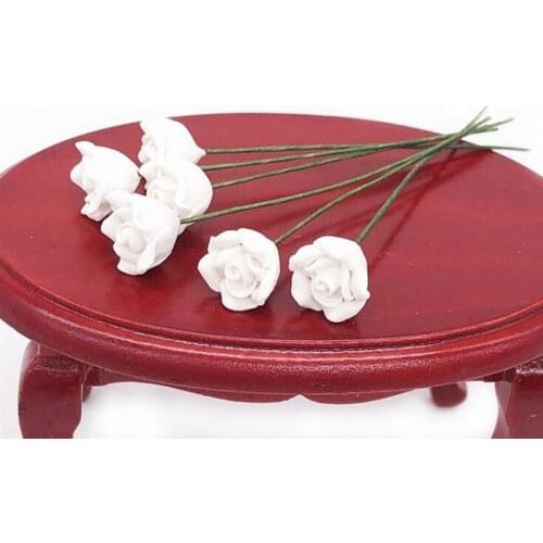 1PC New 1/12 Dollhouse Miniature Accessories Mini White Rose Simulation Flower Model Toy for Doll House Decoration