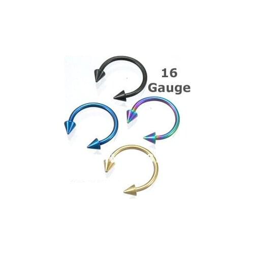 Min. order $10) Body Jewelry 16 Gauge 1.2*8*3mm Mixed Colors Titanium Anodized Spike Horseshoe Circular Barbell Free Shipping