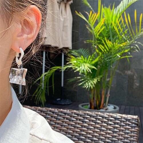 Fashion White Transparent Cubic Irregular Geometric Drop Earrings For Women Korean Style Personality Jewelry