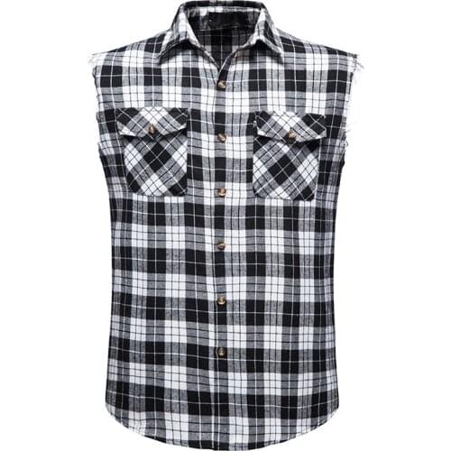 Sleeveless shirt men High street Hip hop plaid shirt summer Brand shirt men hawaiian shirt 2021