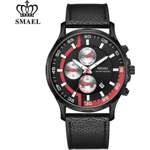 SMAEL Waterproof Men Watches Top Brand Luxury Sport Chronograph Quartz Watch Men Fashion Leather Date Clock Relogio Masculino