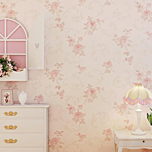 Pastoral Style European Flowers Non-woven Wallpaper Roll Pink Beige Warm Living Room Bedroom Wallpaper Floral Papel De Parede 3d