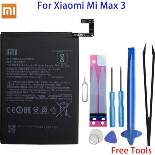Xiao Mi Original Phone Battery BM51 5500mAh For Xiaomi Mi Max 3 High Quality Replacement Batteries Retail Package Free Tools