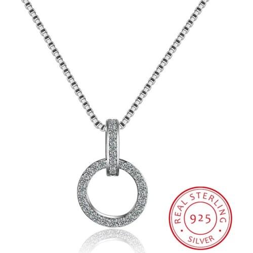 925 Sterling Silver Double Round Circle CZ Zirconia Necklaces & Pendants For Women Wedding Party Gift Kolye Choker Collares