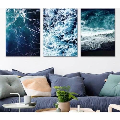 Nordic Poster Blue Sea Wall Art Painting Posters and Prints Abstract Painting Wall Pictures for Living Room Home Decor