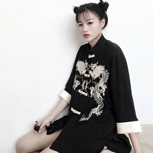 Tangsuit Chinese Style Shirt Dragon Traditional Chinese Clothing for Women Vintage Party Fashion Jacket Wushu Hanfu Embroidery