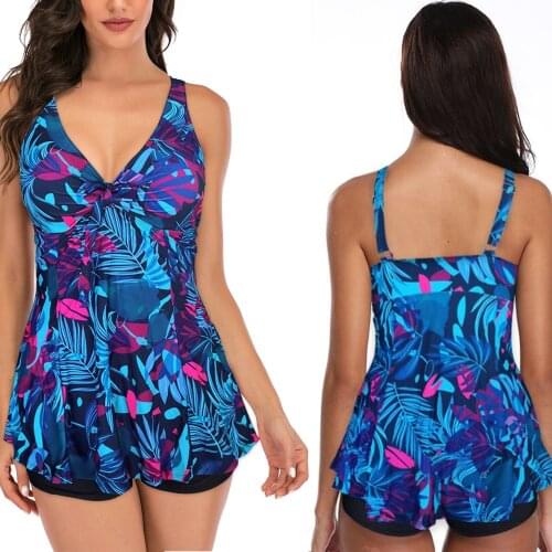 S-XL High-quality two-piece suit Summer Women Bow Tie Printed Large-size Beach Style Sexy Swimsuit and Shorts swimsuit women F4