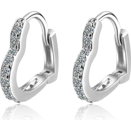 KOFSAC New Fashion Female Jewelry 925 Sterling Silver Earrings Women Shiny Zircon Heart Hoop Earring Girl Accessories Gifts