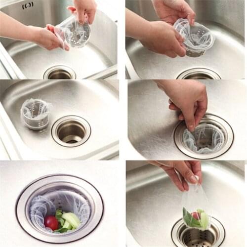 30pcs Kitchen Sink Strainer Prevent Clogging Disposable Nylon Sewer Filter bag/ Waste Stopper Rubbish Bag / Floor Drain