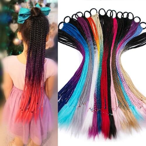 Ponytail Hairpiece With Rubber band hair ring Chignon 24 inch crochet braid Synthetic Hair Ponytail Hair Extension Pink,Rainbow