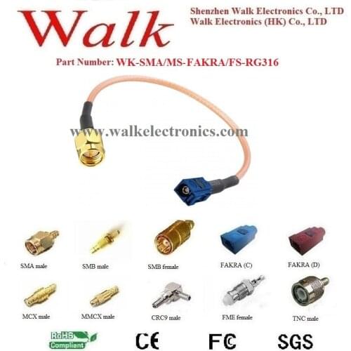 SMA male FAKRA female RG316 cable, fakra sma rg316 cable, fakra female connector cable, gps fakra cable