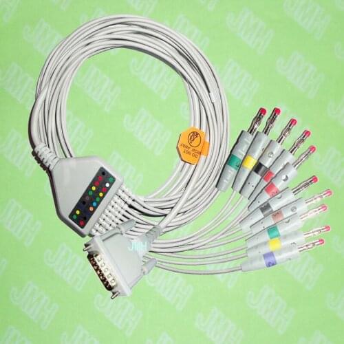 Compatible with Schiller,Futuremed,Cardiette,Astron,EKG 10 lead,One-piece cable and leadwires,15PIN,4.0 red Banana,IEC or AHA