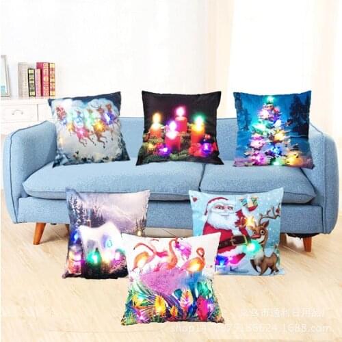 LED Light Cushion Cover Christmas Printed Decorative Pillows For Santa Claus Sofa Home Throw Pillows Square Cushion Almofada