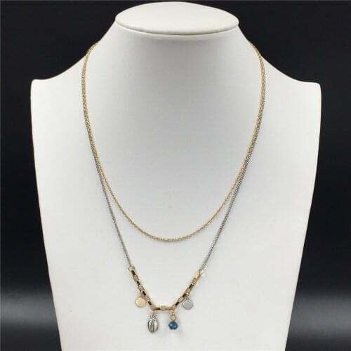 Trendy Small Metailic Shell Charm Gold and Rhodium Color Mix Colored Linked Chain Layered Necklace For Women Girls Sweater Gift