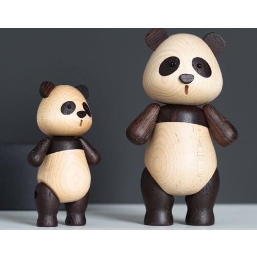 Living Room Ornament Birthday Gift New Luxury Wooden Panda Figurines Quality Original Animal Miniature Wood Sculpture Decorative