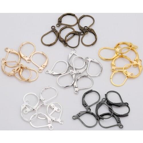 20pcs/lot Metal Iron Earring Hooks Hypoallergenic 10x15mm Gold Silver Color Copper Earring Hooks Ear Wires Supplies For Jewelry