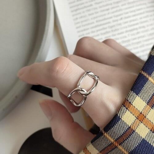 925 Sterling Silver Adjustable Open Resiable Handmade Ring Jewelry Womens Geometric Cuban Thick Curb Link Chain Rings