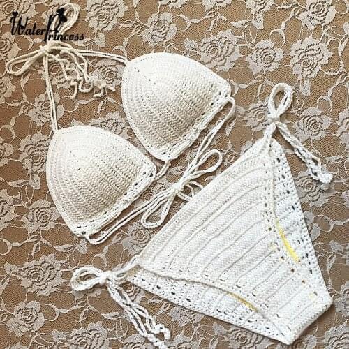 2020 New White Bikinis Handmade Crochet Bikini Set Sexy Women Swimwea Female Summer Swimsuit tankini bather Ladies Bathing Suit