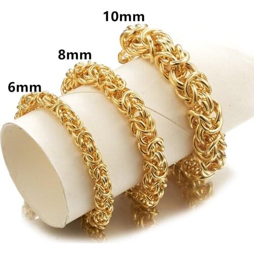 6/8/10mm Fashion Unisexs Jewelry 316L Stainless Steel Gold Tone Handmade Round Byzantine Link Chain Mens Womens Bracelet Bangle