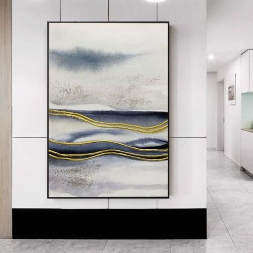 Abstract painting Wall Art handmade Canvas Oil Painting Blue Green Gray Poster Wall Picture for Living Room Bedroom decoration