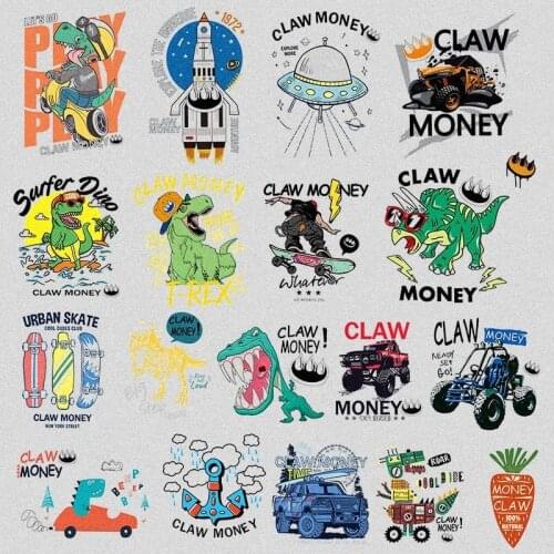 Anime Patch clothing stickers Dinosaur MONSTER Jurassic Cartoon Truck Skateboard Iron on for Clothes Applique DIY Decoration