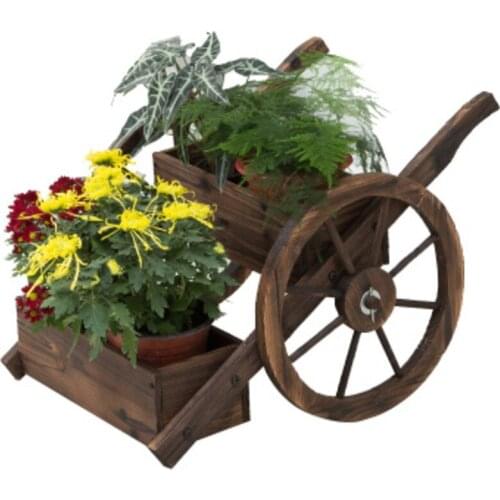 Anti-corrosive wooden carbonized flower stand planting flowers and vegetable pots balcony decoration floats double wheel