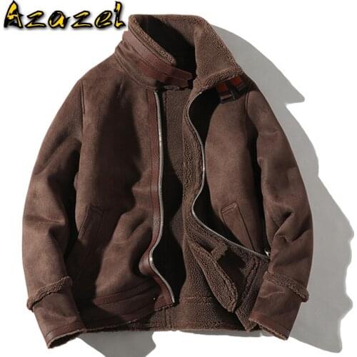 England Style Biker Mans Faux Fur Coats 5XL Winter Bomber Jacket Mens Fur Leather Coats Automotive Faux Fur Suede Jacket B751