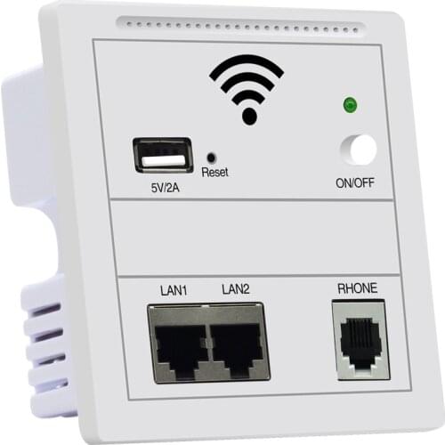 300Mbps Wireless Access Point Router Wireless In-Wall 86 Type Repeater, Indoor Wall Client+AP 802.3af POE/110V-220V USB 2.0 Port