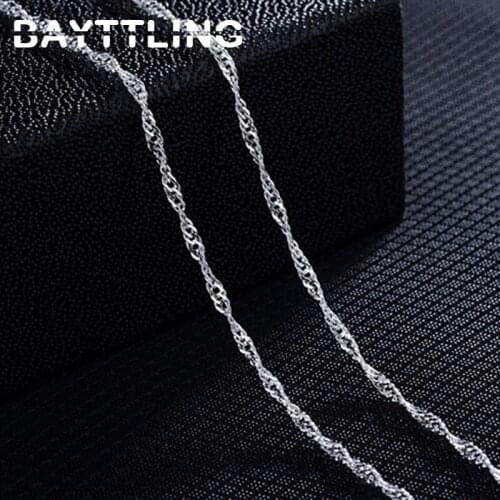 BAYTTLING 925 Sterling Silver 18 Inch Water Wave Chain Necklace For Women Fashion Jewelry Necklace Gift Wholesale