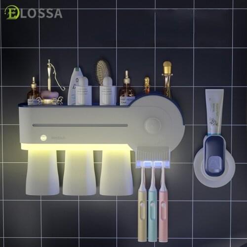 ELOSSA UV Toothbrush Holder Magnetic Automatic Toothpaste Squeezer Dispenser Storage Rack Bathroom Shelf Home Accessories Set