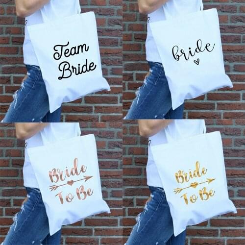 Team Bride Printing Fashion Shoulder Bags Canvas Tote Shopping Bags Reusable Travel Bags Bachelorette Wedding Bridal Party Gift