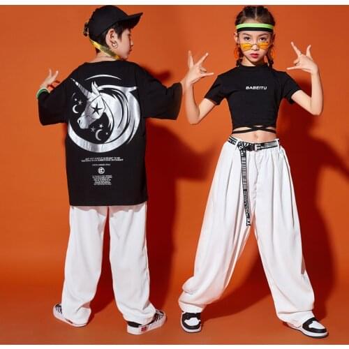 Hip Hop Dance Outfit Kids Rave Clothing Cheerleader Uniform Street Dancewear Casual Pants Stage Costume Festival Clothing DL7854