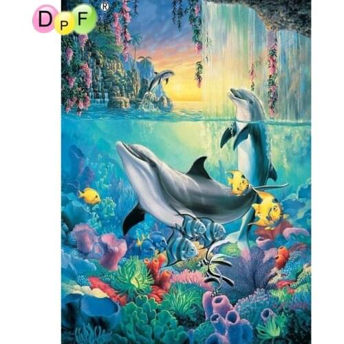 DPF 5D full Round Diamond Painting Three Dolphin DIY Magic Cube Cross Stitch Crafts Diamond Embroidery Mosaic Home Art Decor