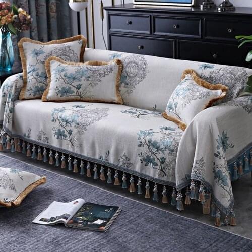 European Sofa Covers Floral Couch Covers Full Covered Four Season Slipcover with Tassel Queen Sofa Towels for Living Room Decor