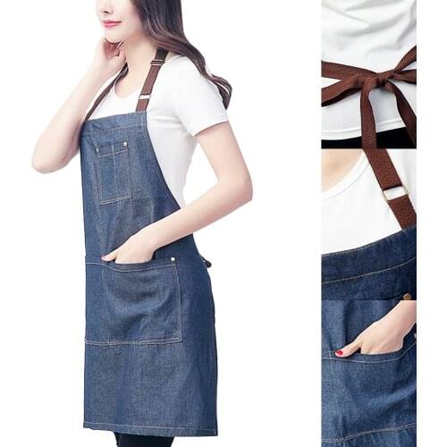New Fashion Denim Apron for Chef Kitchen BBQ with Pockets Grill Baking Cooking Aprons For Men Coffee Shop and Studio Overalls