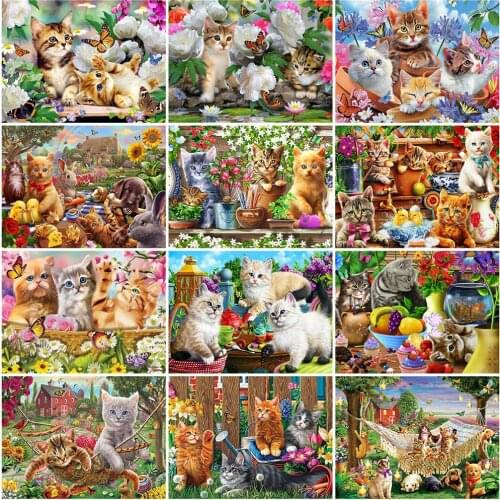 HUACAN 5D DIY Diamond Painting Cat Friends Full Square Rhinestones Pictures Diamond Embroidery Animals Mosaic Home Decoration