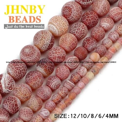 JHNBY Red Weathered carnelian beads Natural Stone Top quality Round Loose beads ball 4/6/8/10/12MM Jewelry bracelet making DIY