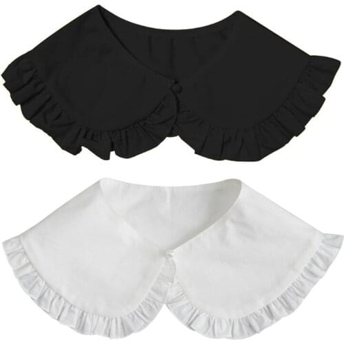 Korean Women Girls Fake Collar Shawl Simple Minimalist Solid Color Half Shirt Necklace Pleated Ruffles Trim Mini Poncho