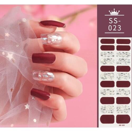 Red Glitter Full Cover Nail Stickers Nail Decoration Nails Sticker Designer Self Adhesive Nail Sticker Creative Nail Art Sticker