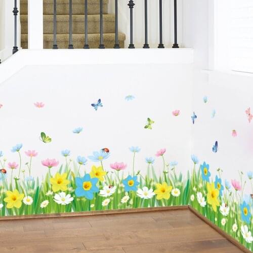 Colorful Flowers Baseboard Room Decoration Beautiful Butterfly Wall Stickers Art Vinyl Wall Mural Fashion Home Decor Waterproof
